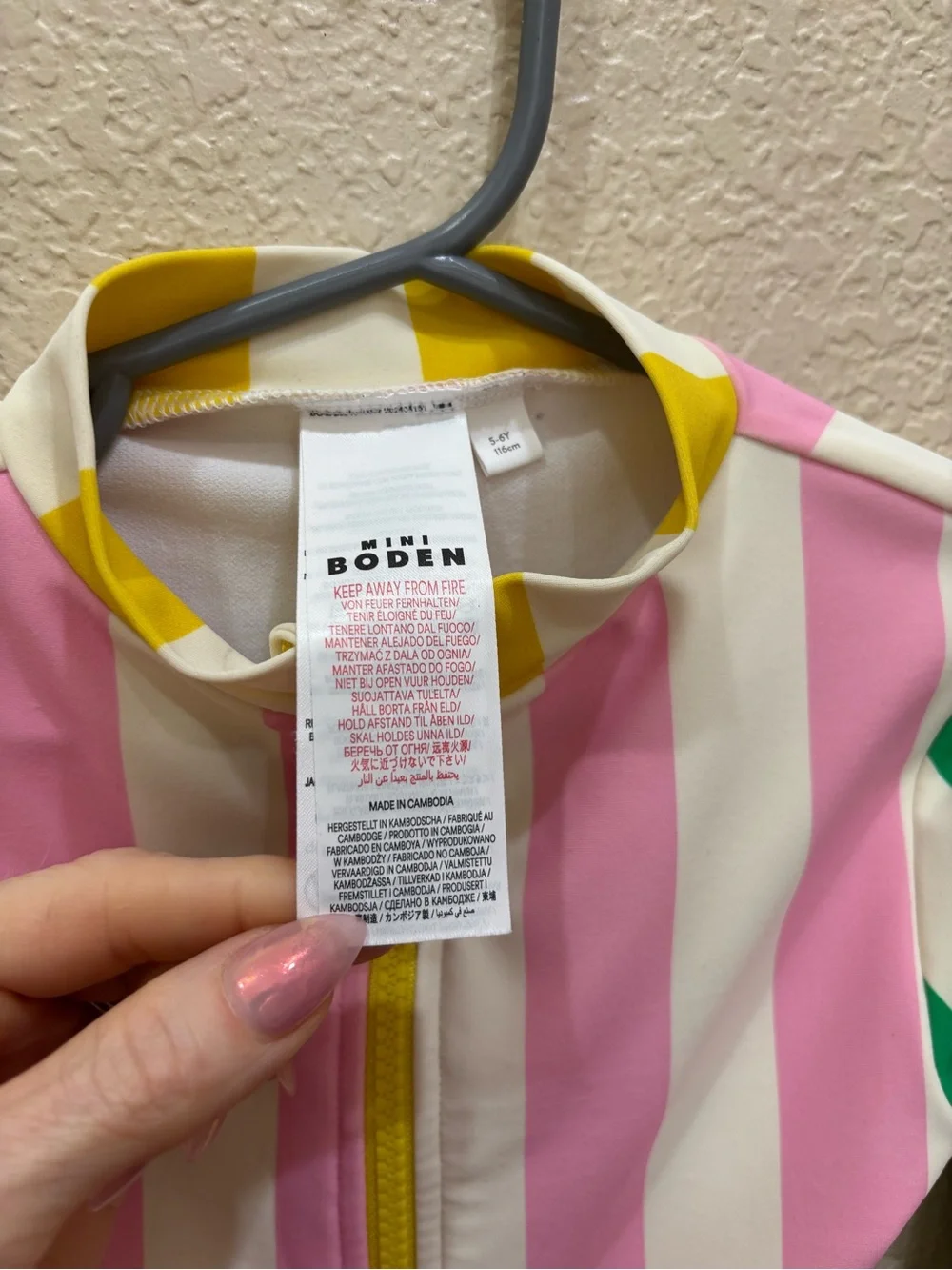 Mini Boden Long-Sleeved Swimsuit Pastel Stripes Sz 5-6Y Coastal Preppy